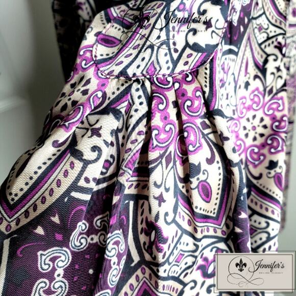 Gap Women Purple Medallion Print Keyhole Blouse Size Large - Picture 4 of 9